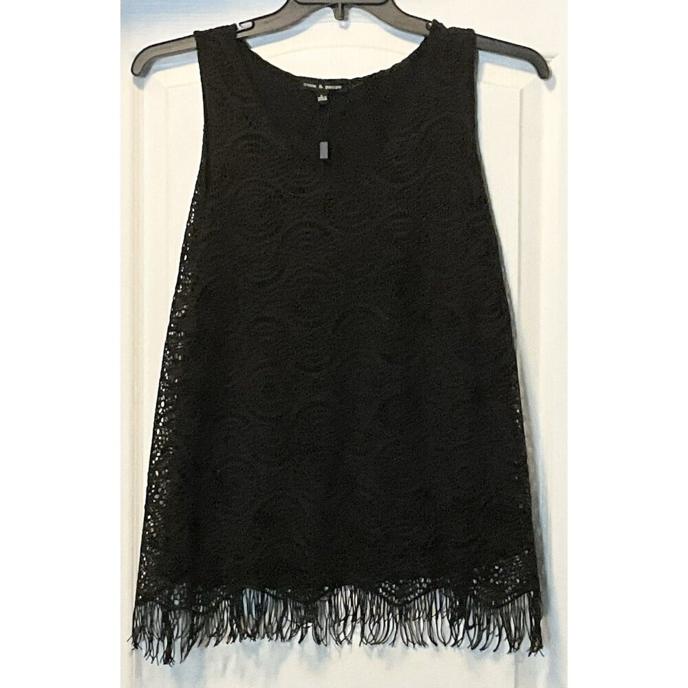 Cable & Gauge Women's Sleeveless Lace Top Size L, Black